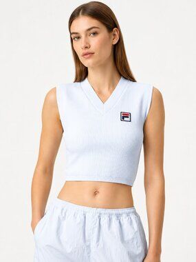 FILA x Hailey White Ribbed V Neck Baby Tank X-Large NWT